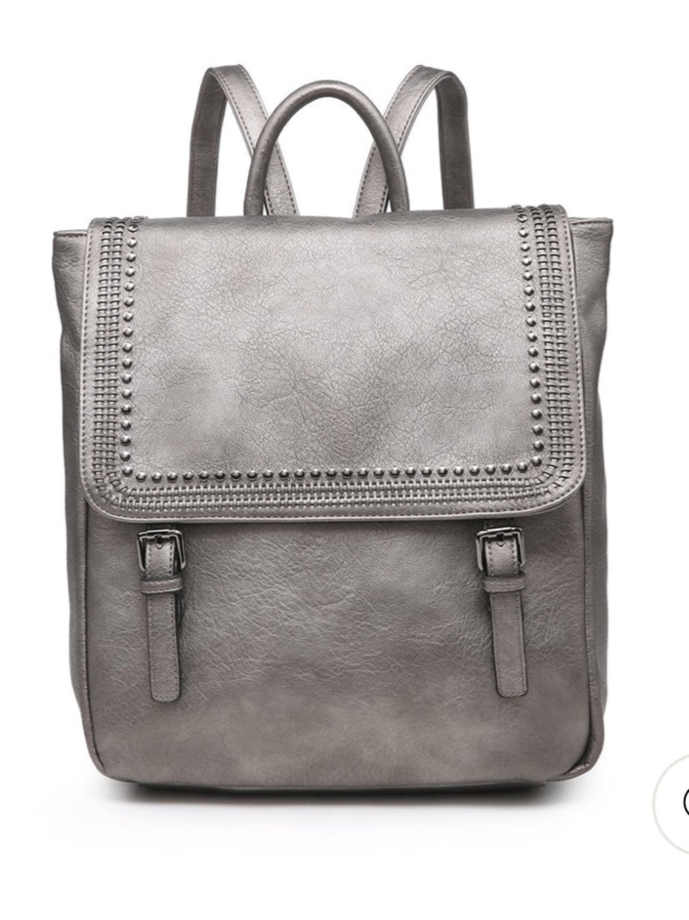 Jen & Co Gray Vegan Leather Backpack, NWOT Boho Studded Flap, Bikercore
